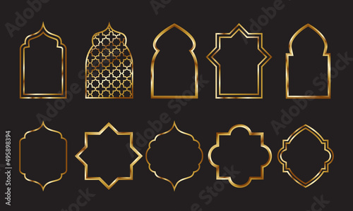 Set of Islamic golden frame clipart. Realistic vector design