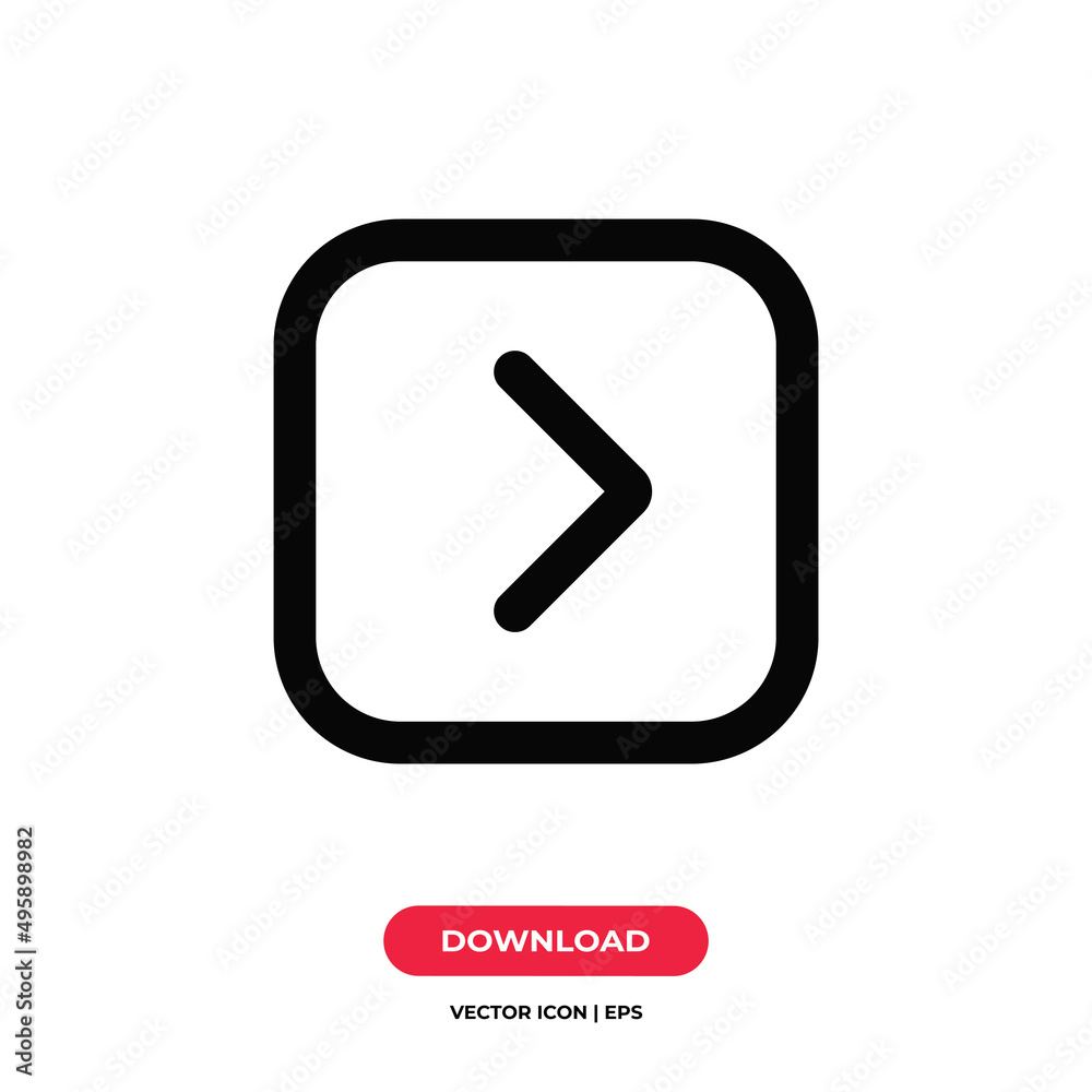 Angle square right icon vector. Right arrow sign