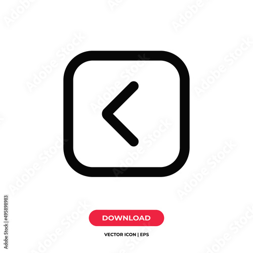 Angle square left icon vector. Left arrow sign