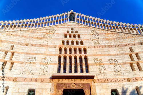  Carved decorations at facade of The Church of the Annunciation in Nazareth, Israel.
