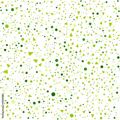 Green circles and triangles pattern on the white background. Vector illustration.