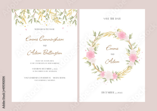 Set of cards with floral rose  leaves. Wedding design concept. Flower poster  invitation. Vector decorative background for card or invitation design