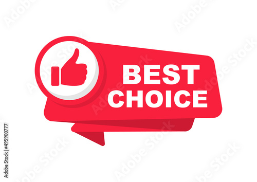 Best Choice icon with thumbs up. Label best choice for quality control. Recommendation tag. Modern recommend badge. Vector illustration