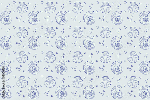Seamless vector pattern with shells of various shapes