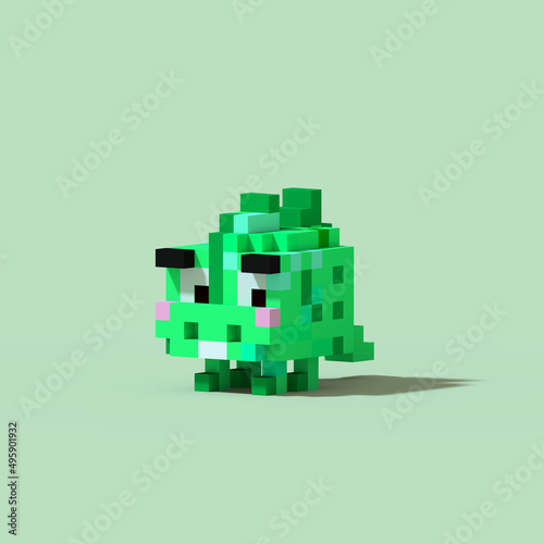 3d pixel art Dinosaur character - 3d render photo