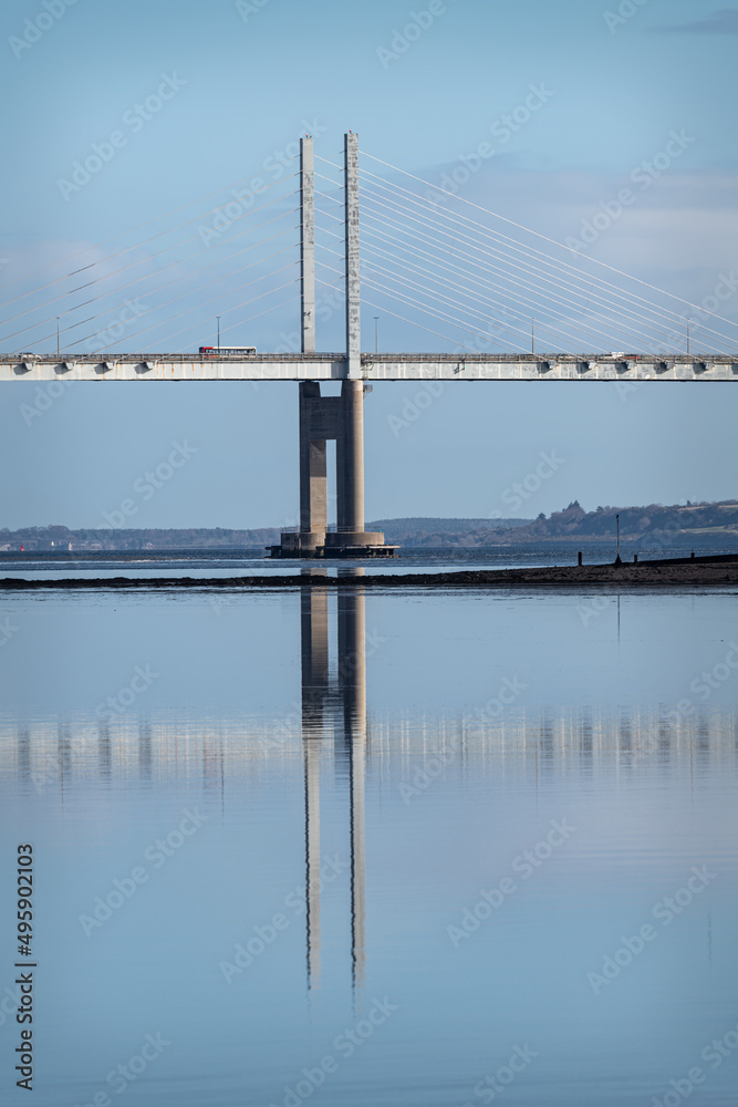 Obraz premium Kessock Bridge reflected in the Beauly Firth, Inverness, Scotland