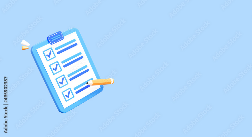 Stockillustratie 3D Clipboard with completed task list. Project plan