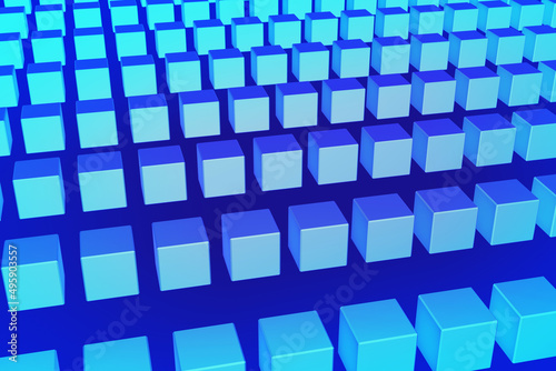 Block concept  digital 3d rendering. 3d rendering with blue cubes..Digital information data web concept.