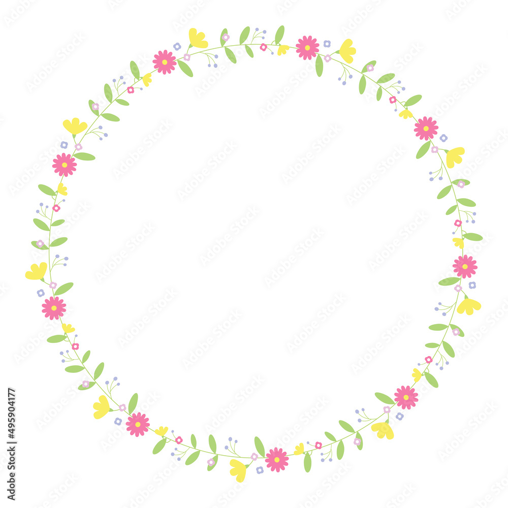 Round flower frame. Floral border for wedding invitation card, Easter design, greeting cards. Floral wreath