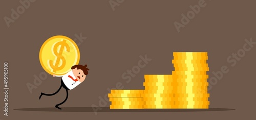 Overloaded Businessman Carrying a Coin into His Finances