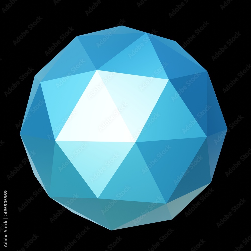 Blue geometric ore, low poly. 3d rendering. Decorative ball.	