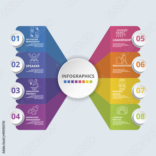 Infographics Reputation management icon vector illustration. Colored info template.