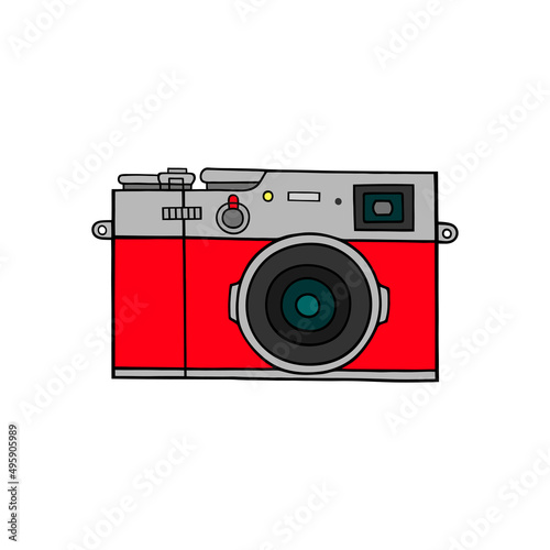 Vector illustration of a bright photo camera on a white background.