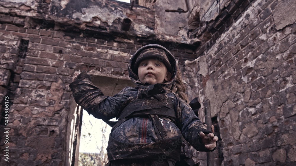 Boy without a home, apocalypse, war
