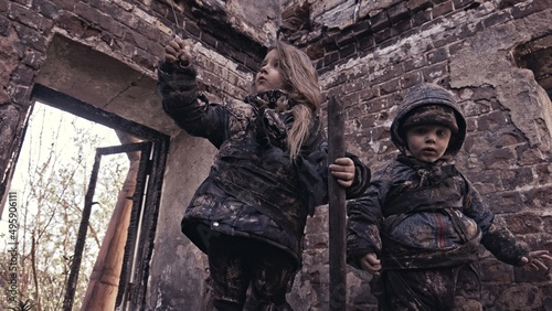 Children without a home, apocalypse, war © Sergey
