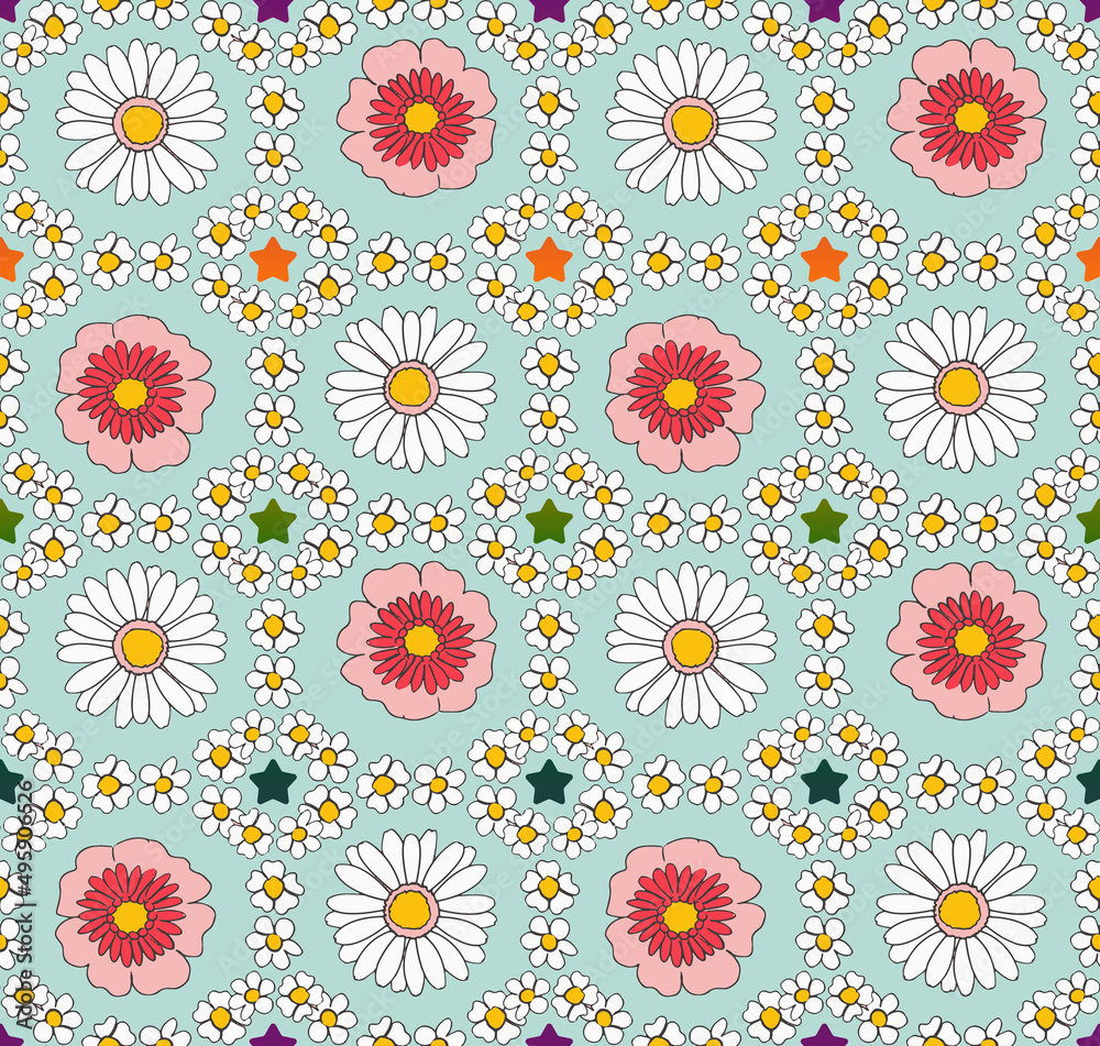 Petal Daisy Flowers Square Shaped Ditsy Florals Seamless Pattern Trendy Fashion Colors Perfect for Allover Fabric Print and Wrapping Paper