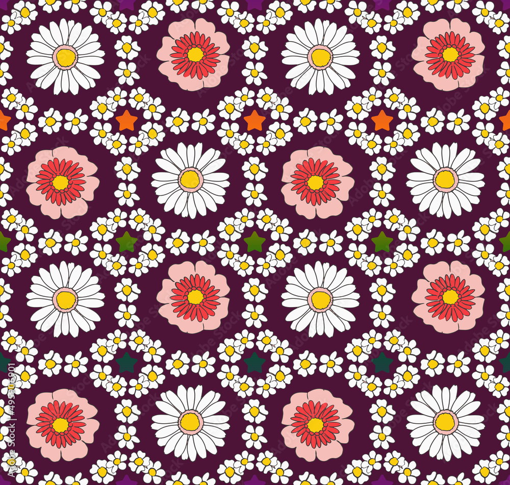 Petal Daisy Flowers Square Shaped Ditsy Florals Seamless Pattern Trendy Fashion Colors Perfect for Allover Fabric Print and Wrapping Paper