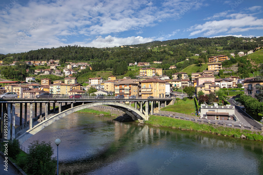 Picturesque town on a mountain river in the mountains of Italy San Pelegrino