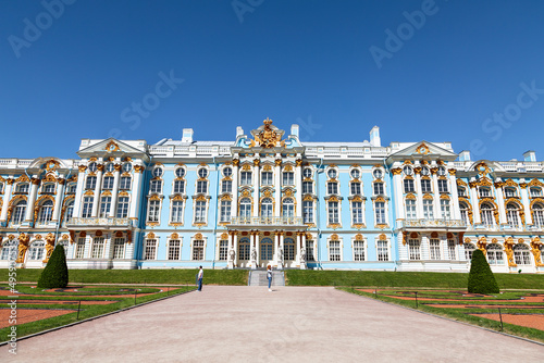 View of the Great Catherine Palace in Tsarskoye Selo. Pushkin City, Saint Petersburg, Russia