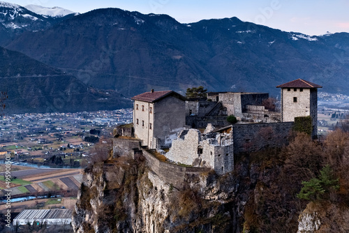 San Giovanni Castle is a medieval fortress overlooking the Chiese Valley. Bondone, Giudicarie, Trento province, Trentino Alto-Adige, Italy, Europe. 