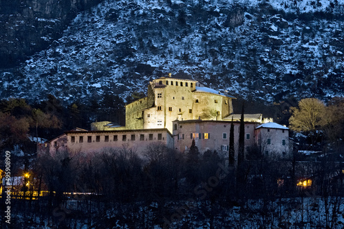 Pietra Castle was built in the Middle Ages on a boulder of a landslide of Mount Cengio Rosso. Calliano, Trento province, Trentino Alto-Adige, Italy, Europe. photo