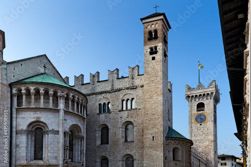 The "Castelletto dei Vescovi" (castle of the bishops) and the cathedral of the city of Trento. Trentino Alto-Adige, Italy, Europe.