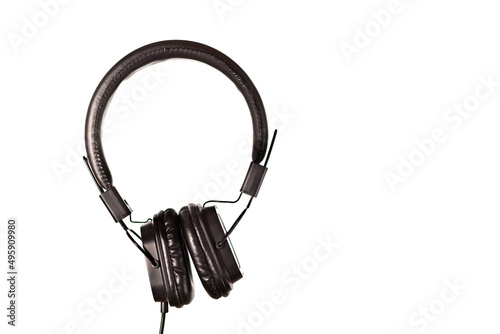 black gaming headphones on a white background.