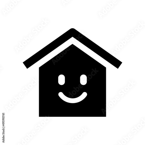 Vector smiling house icon on white background