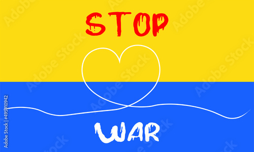 Blue and yellow heart - Ukraine flag colors. White background with space for text. Support for Ukraine. Stop war in Ukraine. Care, love and charity symbol. Pray for Ukraine. Say NO to war.