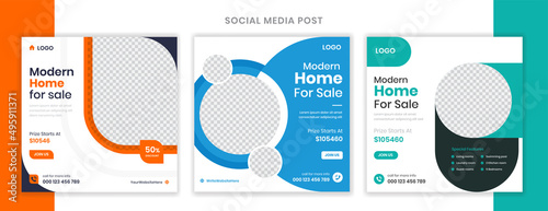 Modern Real Estate social media post design set, creative home post template with editable shapes