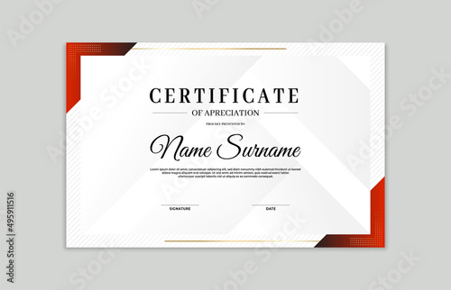 Red and gold certificate border template. For appreciation, business and education needs