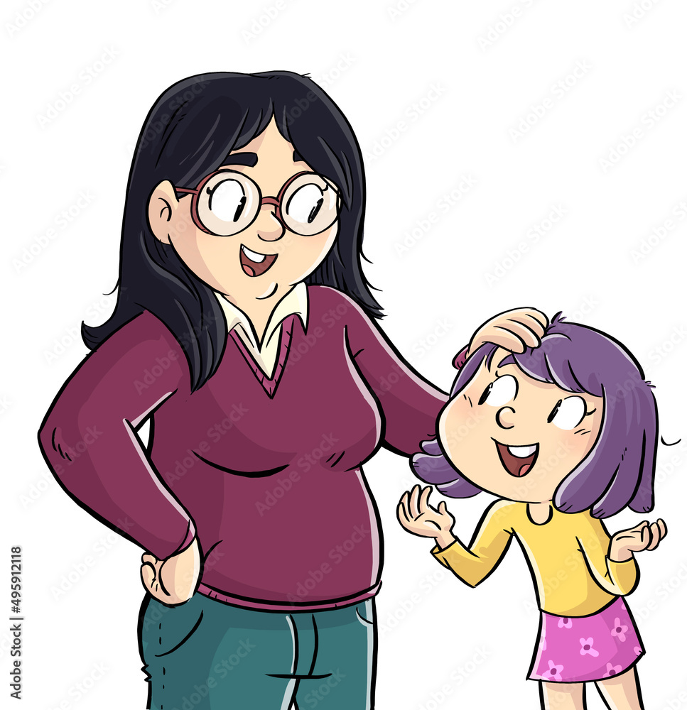 Illustration of a little girl talking to her teacher Illustration of a little girl talking to her teacher