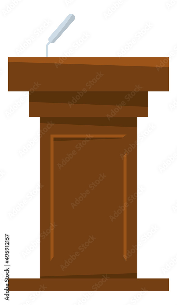 Wooden podium with microphone. Speech platform. Speaker stand Wooden podium with microphone. Speech platform. Speaker stand