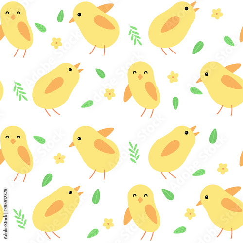 Spring seamless pattern with cute chickens. Vector illustration. © Krystyna