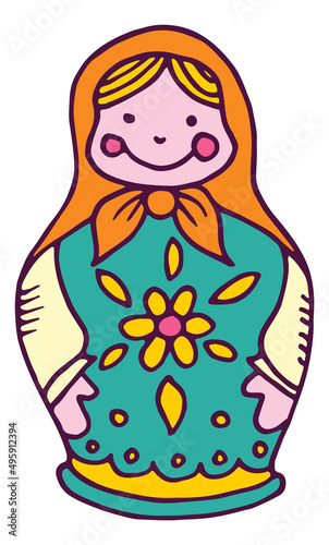 Russian doll icon. Colorful traditional wooden toy