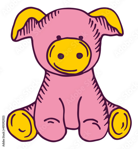 Pink pig toy. Cute soft plush animal