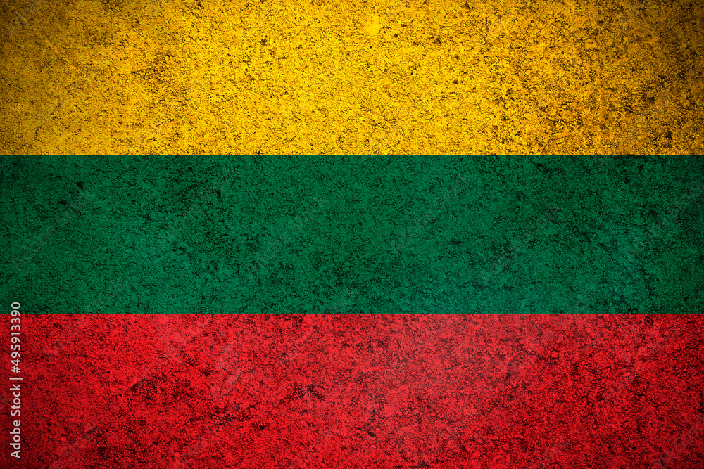 Lithuania flag, grunge texture background. National country flag painted on concrete wall Lithuania flag, grunge texture background. National country flag painted on concrete wall