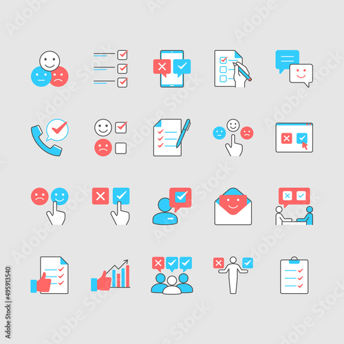 Survey simple color icons. Editable stroke.