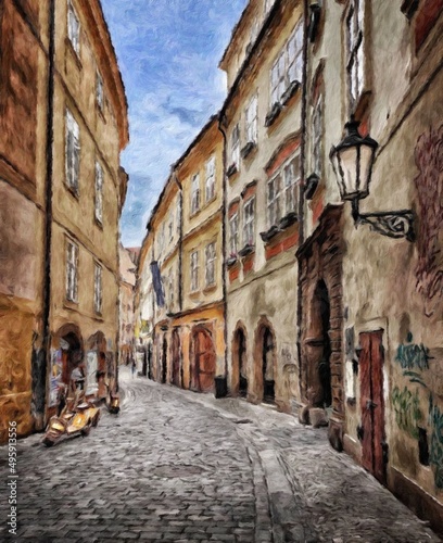 Photography Digital painting modern artistic artwork, Prague Czechia, drawing in oil Europea