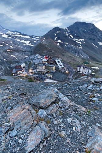 The Stelvio pass seen from the top from the Dreisprachenspitze. Sondrio province, Lombardy, Italy, Europe. photo