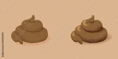Pile of poo. Pile of poo on beige background in different styles. Drawing vector version of a pile of feces.