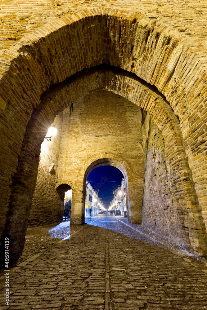 Medieval towers and walls of the town of Cittadella. Padova province, Veneto, Italy, Europe.