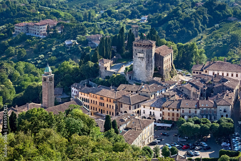 The castle and the medieval village of Asolo. Treviso province, Veneto, Italy, Europe.