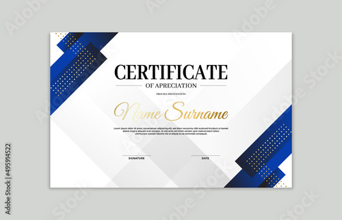 Blue and gold certificate border template. For appreciation, business and education needs