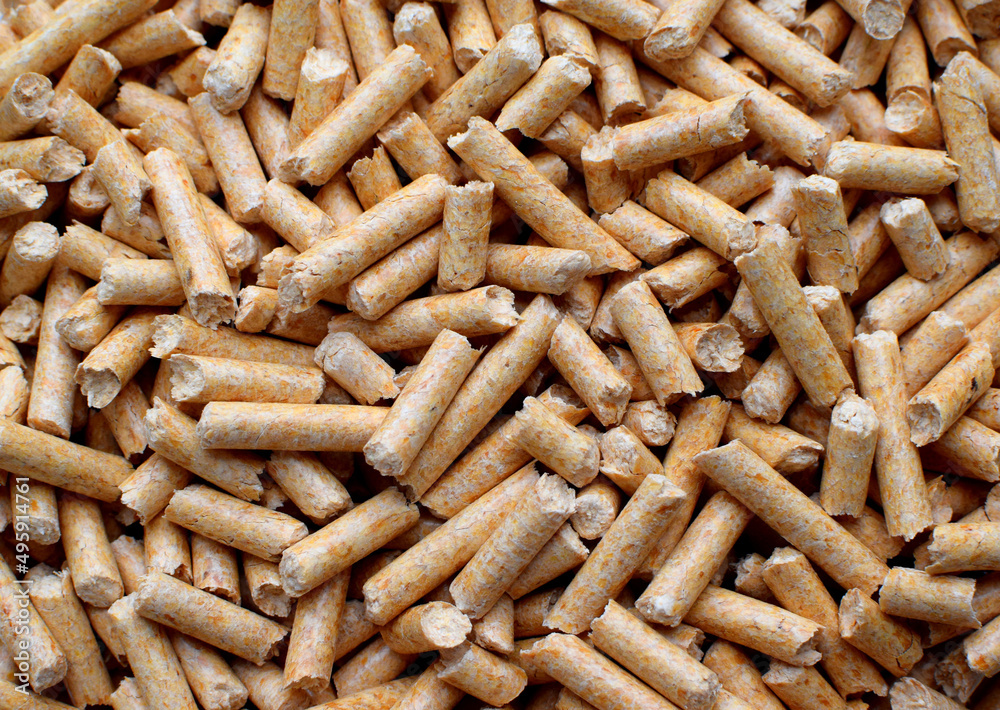 Background of wood filler pellets for animals. Litter for cats and rodents close-up Background of wood filler pellets for animals. Litter for cats and rodents close-up