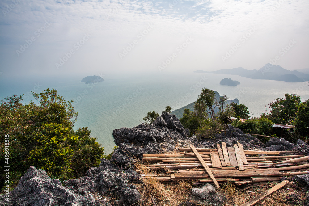 View on the top of Khao Lom Muak Mountain, Prachuap Khiri Khan Province of Southern Thailand