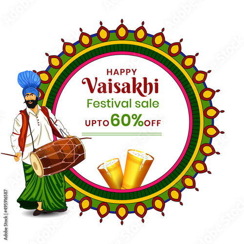 Baisakhi. Happy Baisakhi. Happy vaisakhi background with punjabi charcater design sale concept.