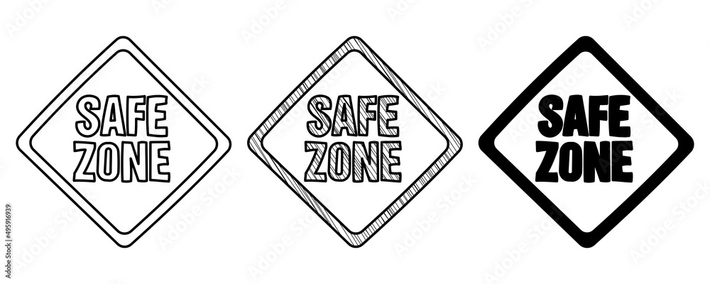 Set of hand drawn vector safe zone signs in a doodle cartoon style