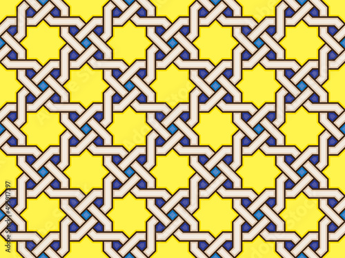 Seamless Oriental Geometric Vector Pattern 4 - Moorish Art from the Alhambra in Granada, Spain - Endless Repeatable Background Tile - Easy to Color Edit