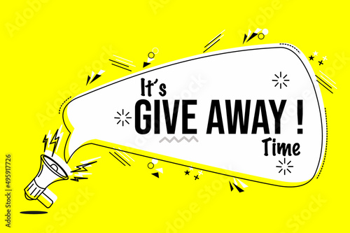 speech bubble with giveaway time text. yellow color background for advertising badge